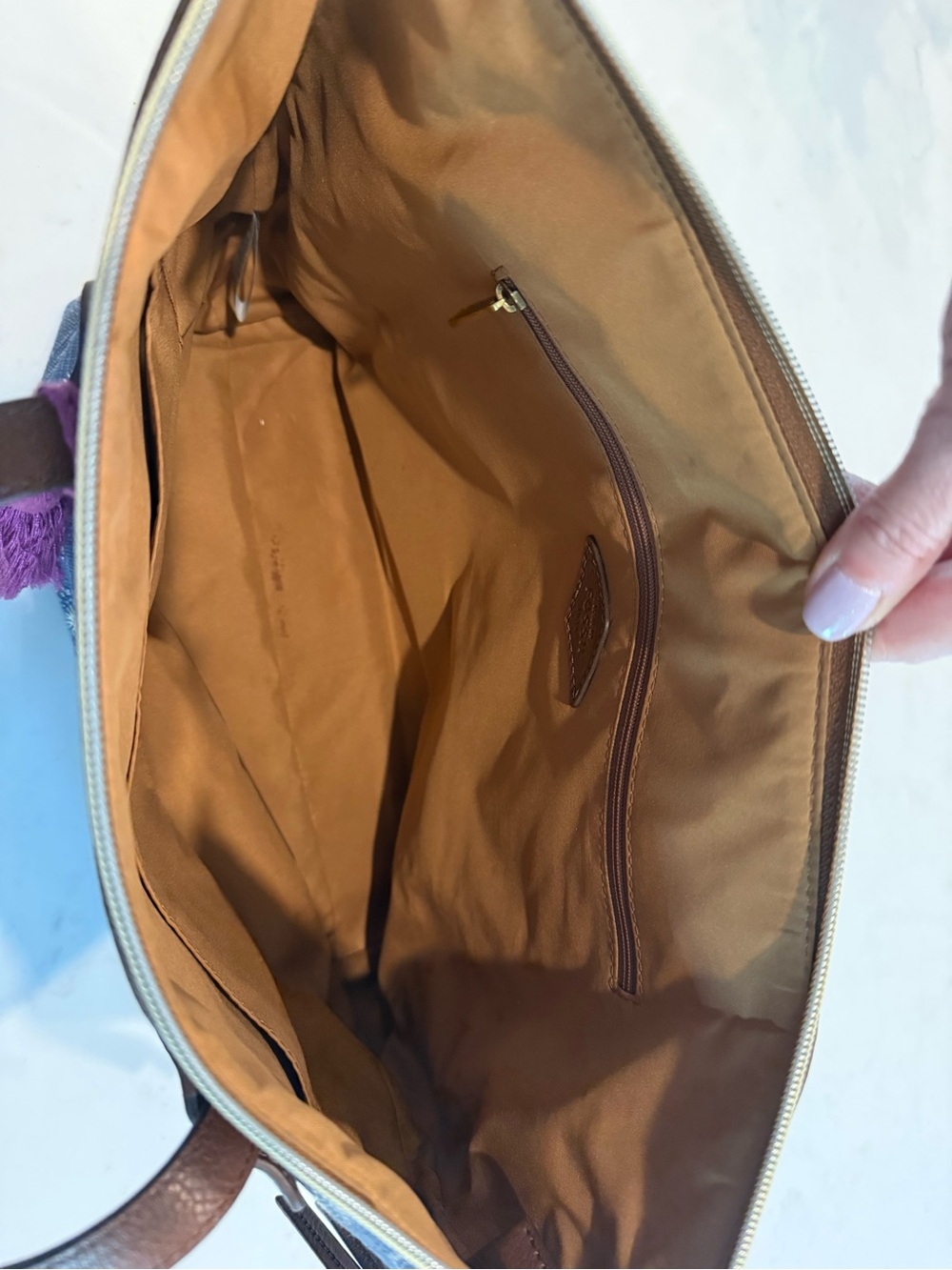 Fossil Blue Sunburst Pattern Tote with Brown Straps - Picture 4 of 4